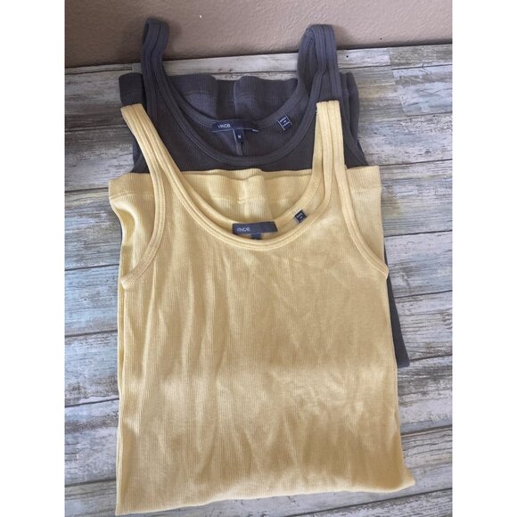 Vince Ribbed Tank Top Bundle Pima Cotton/Viscose Size S & M Yellow + Charcoal - Picture 1 of 8